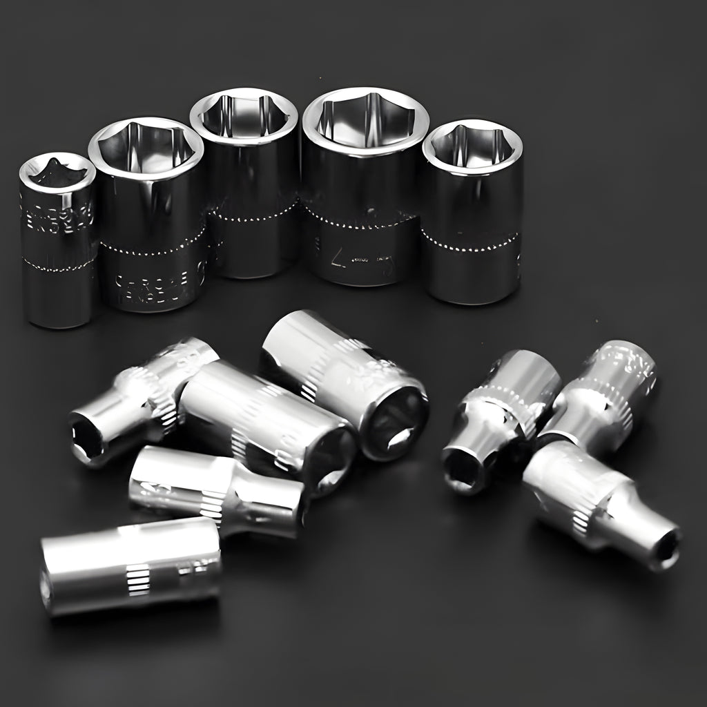 Set Chei Tubulare 46 Piese Flippy – Trusă Profesională Scule Auto cu Prelungitoare, Articulație Cardanică, Adaptoare și Mâner pentru Șurubelniță