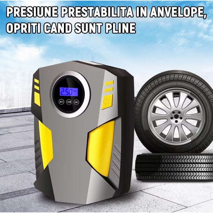 Compresor Auto Portabil Flippy – 12V, 120W, 35L/min, cu Ecran Digital și Lumină LED