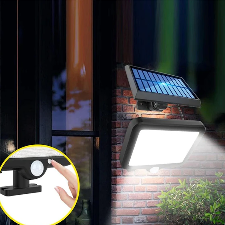 Lampă Solară LED 120 COB cu Telecomandă – Reglabilă, cu Senzor de Mișcare și Lumină Automată