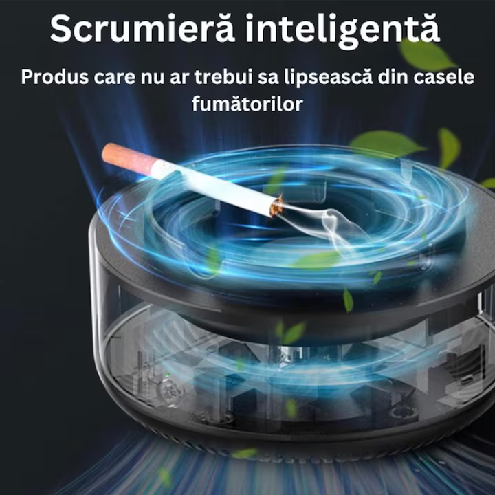 Scrumieră Electrică Multifuncțională cu Ventilator și Filtru Antifum – Filtrare Eficientă a Fumului, Design Modern, Ideală pentru Casă sau Birou