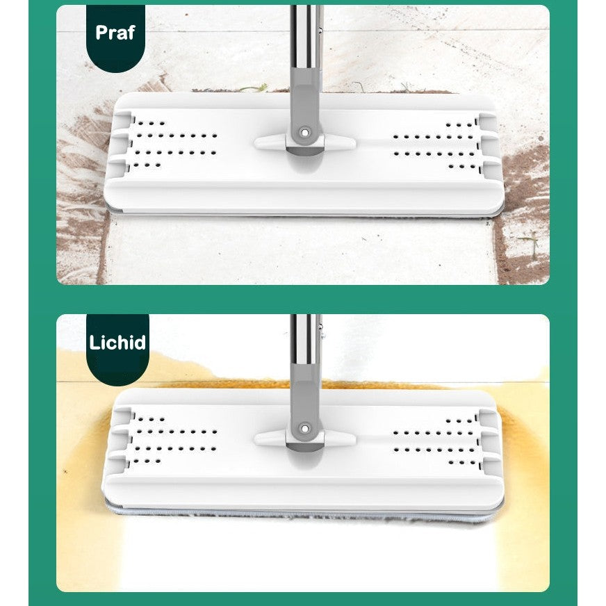 Set Mop cu Găleată Dublă – Sistem de Spălare și Stoarcere, Mop Plat din Microfibră, Curățare Eficientă pentru Parchet, Gresie și Marmură