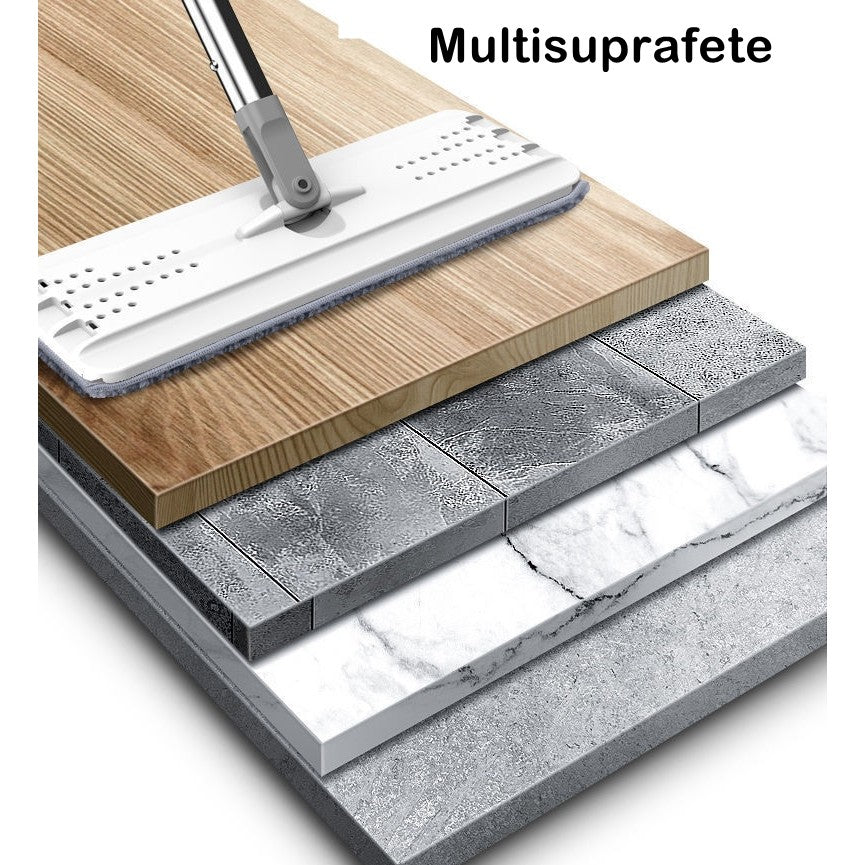Set Mop cu Găleată Dublă – Sistem de Spălare și Stoarcere, Mop Plat din Microfibră, Curățare Eficientă pentru Parchet, Gresie și Marmură