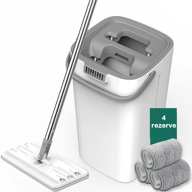 Set Mop cu Găleată Dublă – Sistem de Spălare și Stoarcere, Mop Plat din Microfibră, Curățare Eficientă pentru Parchet, Gresie și Marmură