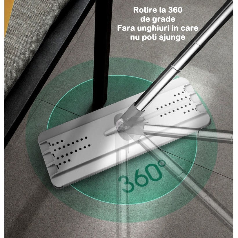 Set Mop cu Găleată Dublă – Sistem de Spălare și Stoarcere, Mop Plat din Microfibră, Curățare Eficientă pentru Parchet, Gresie și Marmură