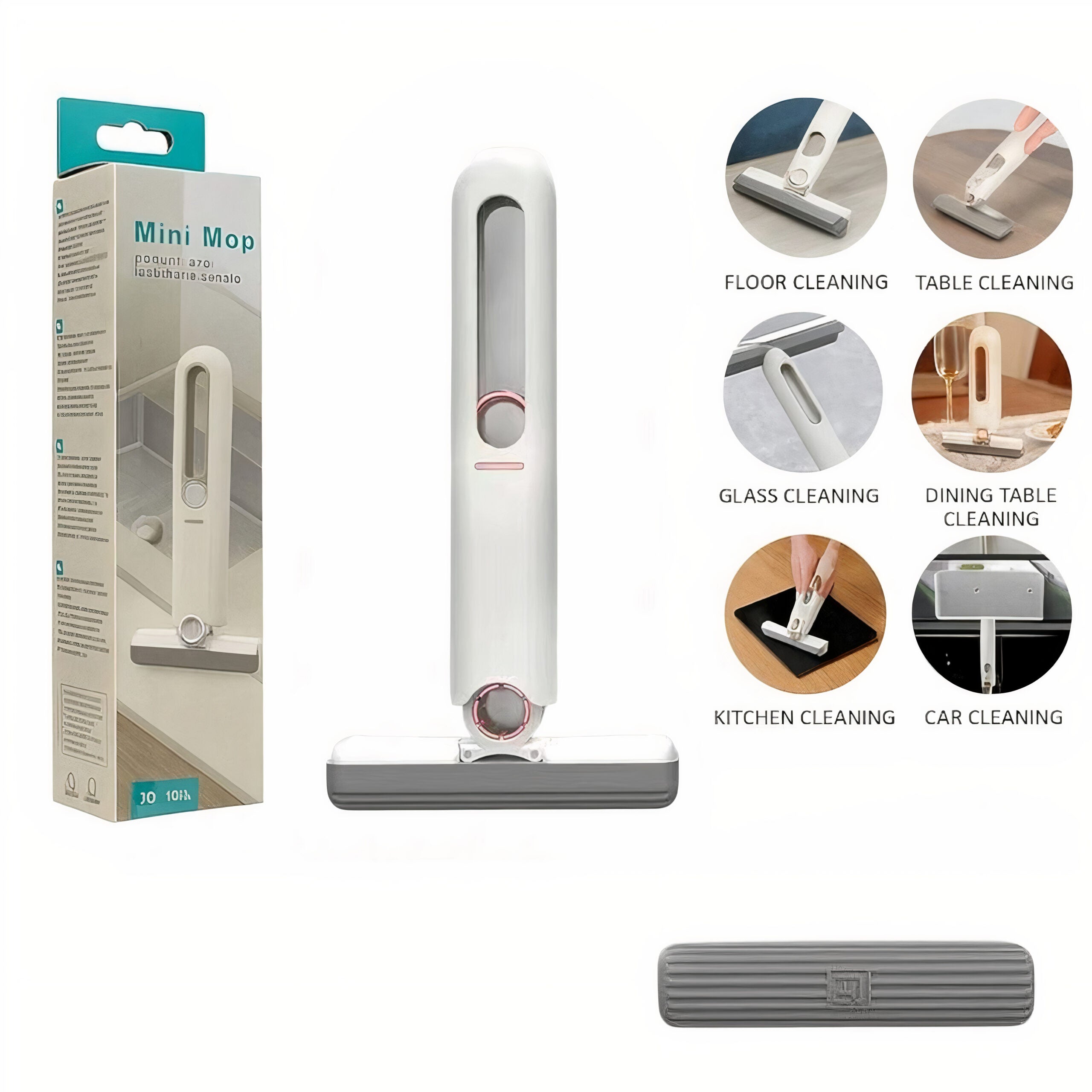 Mini Mop de mână 29x12cm cu burete pliabil – stoarcere rapidă, compact și super-absorbant